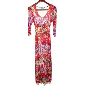 Womens Dress Sz M Babydoll Maxi Statement Maximalist Tiered Festival Boho 70s